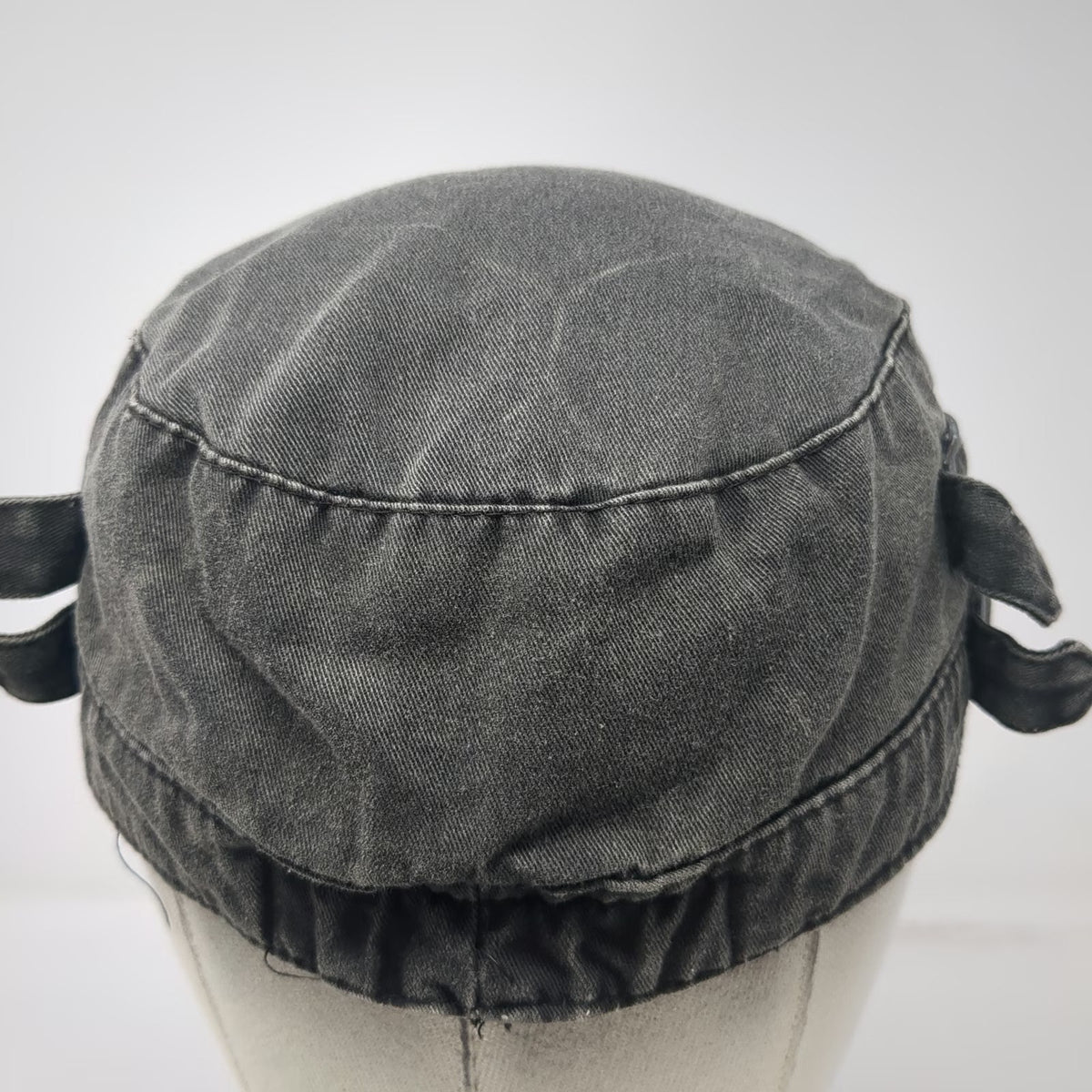 Army Cap Gray One Size Side Buckles Elastic Back Faded Cotton Military Hat