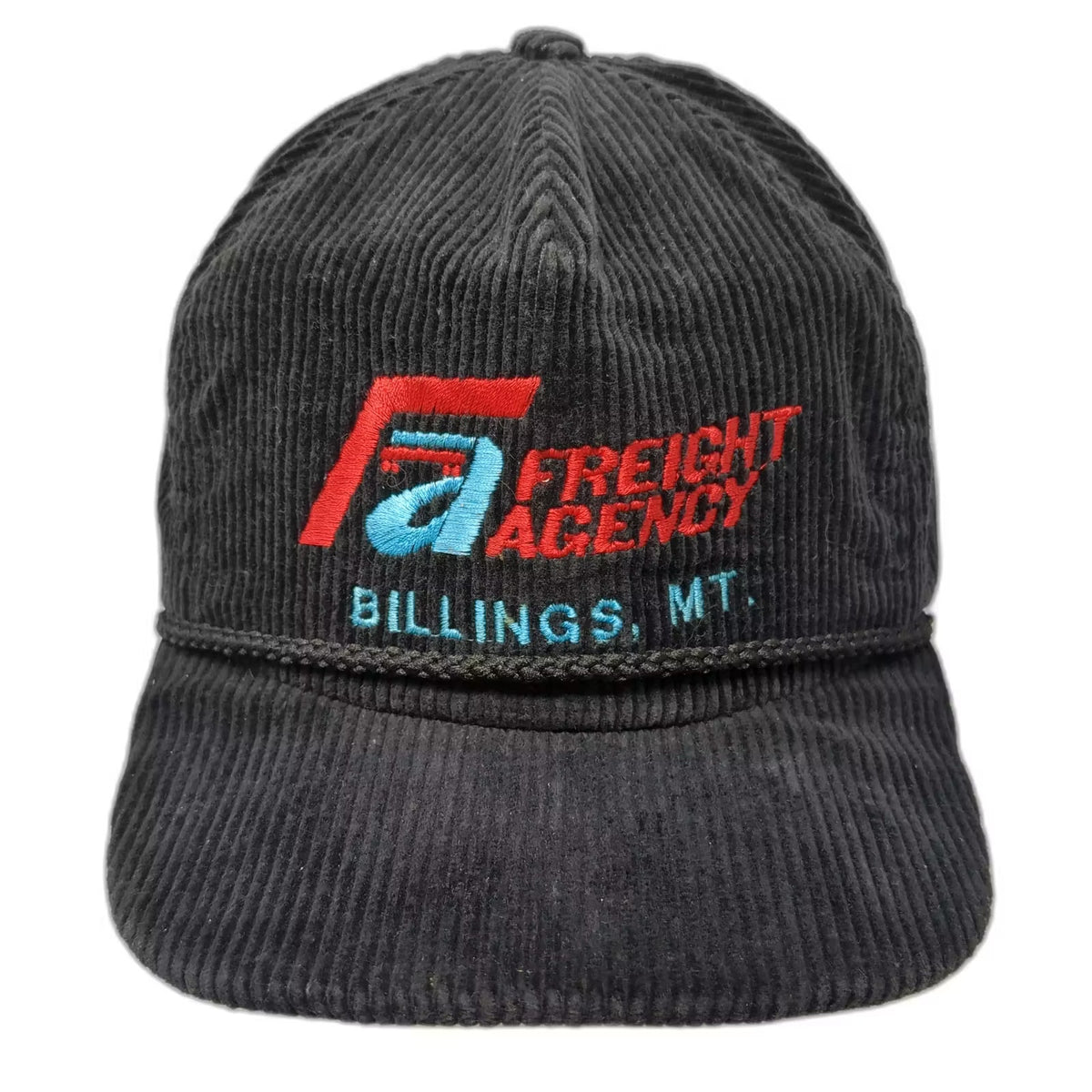 Black Corduroy 5 Panel Hat Freight Agency Billings MT Rope USA Embroidered OS