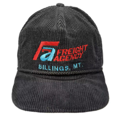 Black Corduroy 5 Panel Hat Freight Agency Billings MT Rope USA Embroidered OS