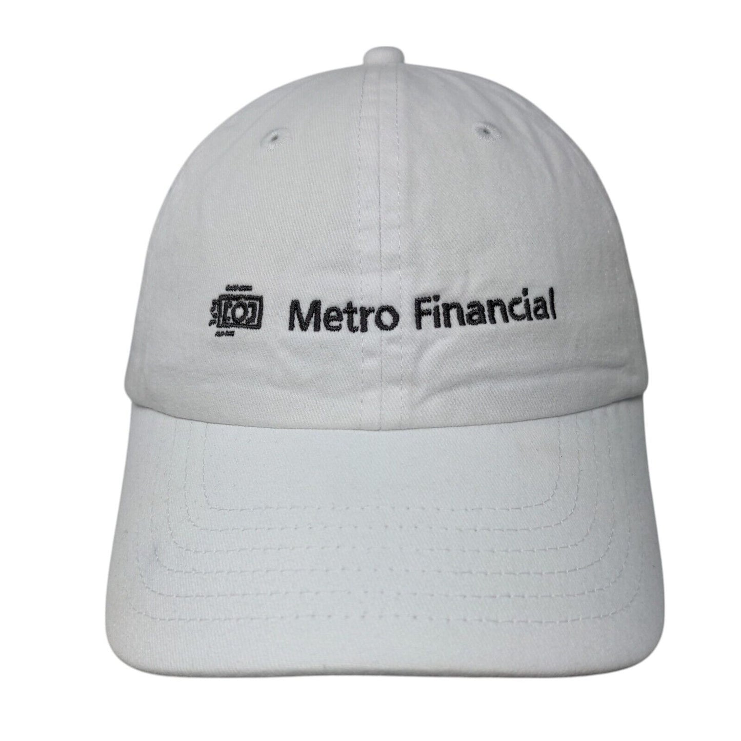 Metro Financial Strapback Hat White One Size Adjustable Embroidered 6 Panel