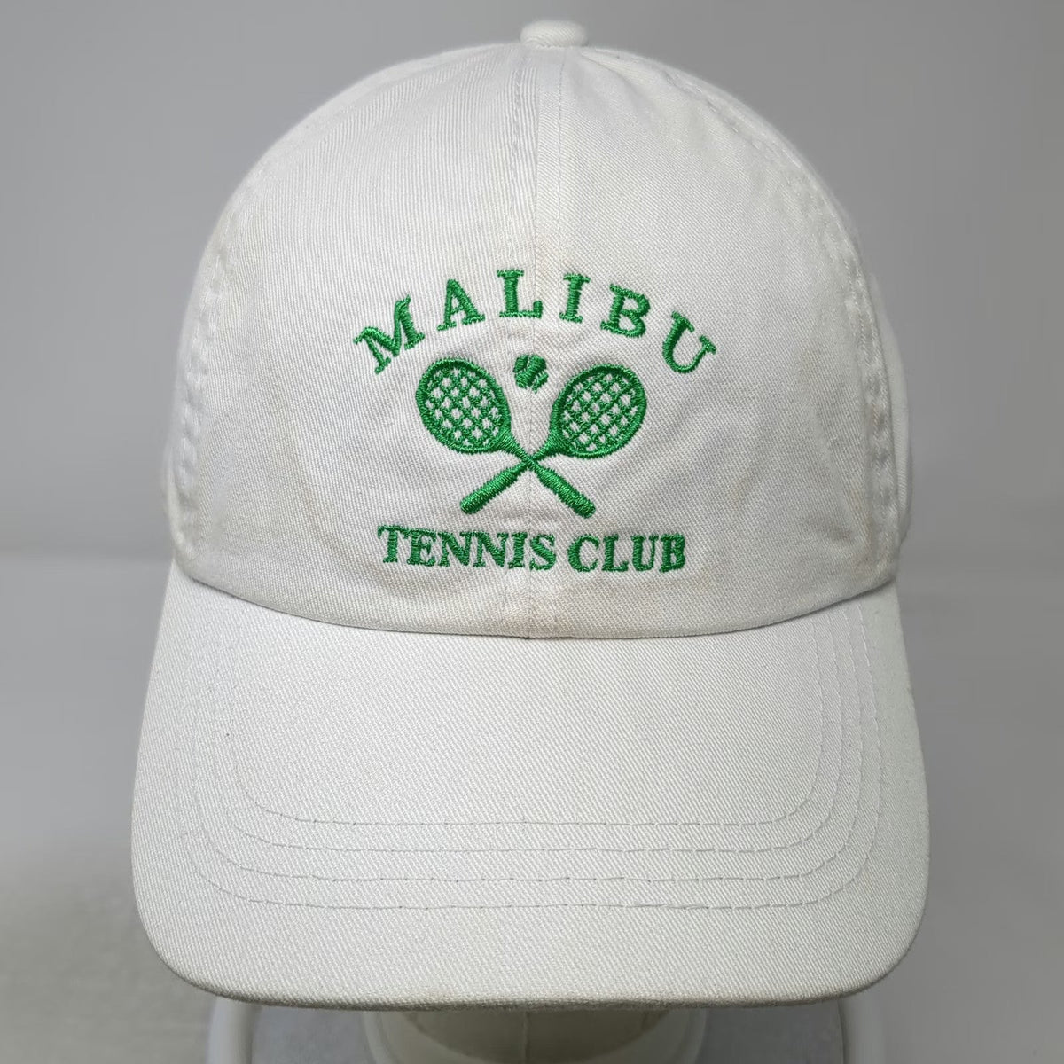 Malibu Tennis Club Hat Baseball Cap White One Size Slideback Racket Logo Sport