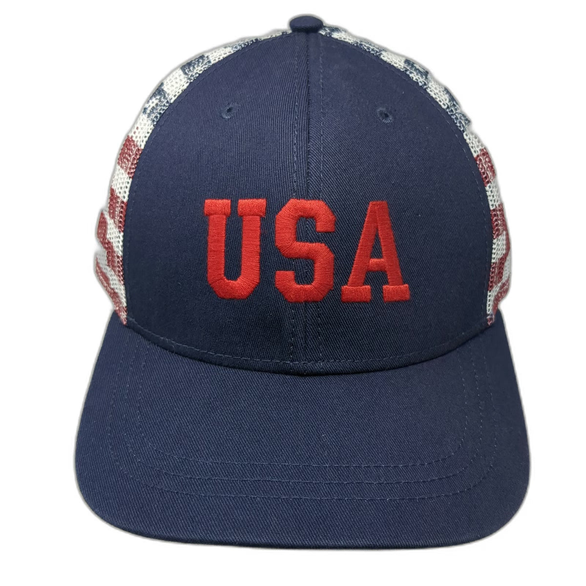 Blue USA Trucker Hat One Size Red White American Flag Mesh Snapback Patriotic