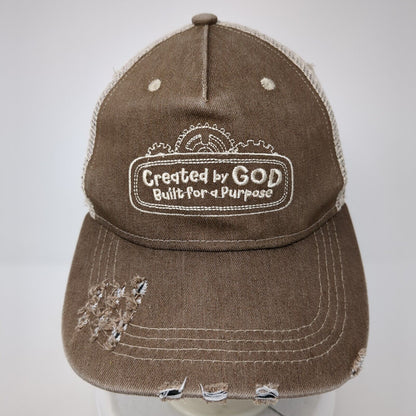 Created by God Built For A Purpose Strapback Hat Brown OS Adjustable Distressed