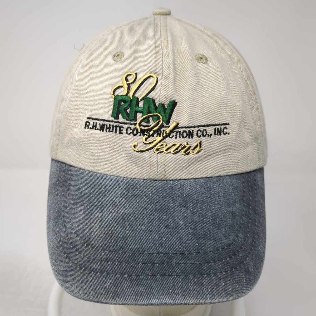 Zkapz Baseball Cap Beige One Size Hat R.H. White Construction 80 Years Blue Brim