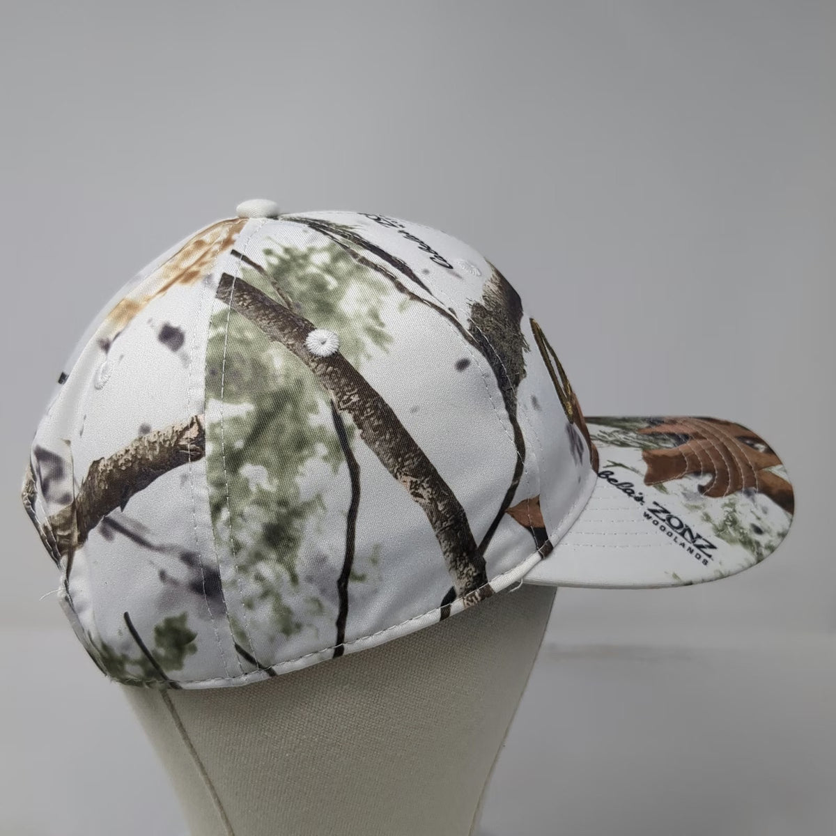Cabela's Snapback Hat White Camo One Size Gold Embroidery Zonz Woodlands Hunting