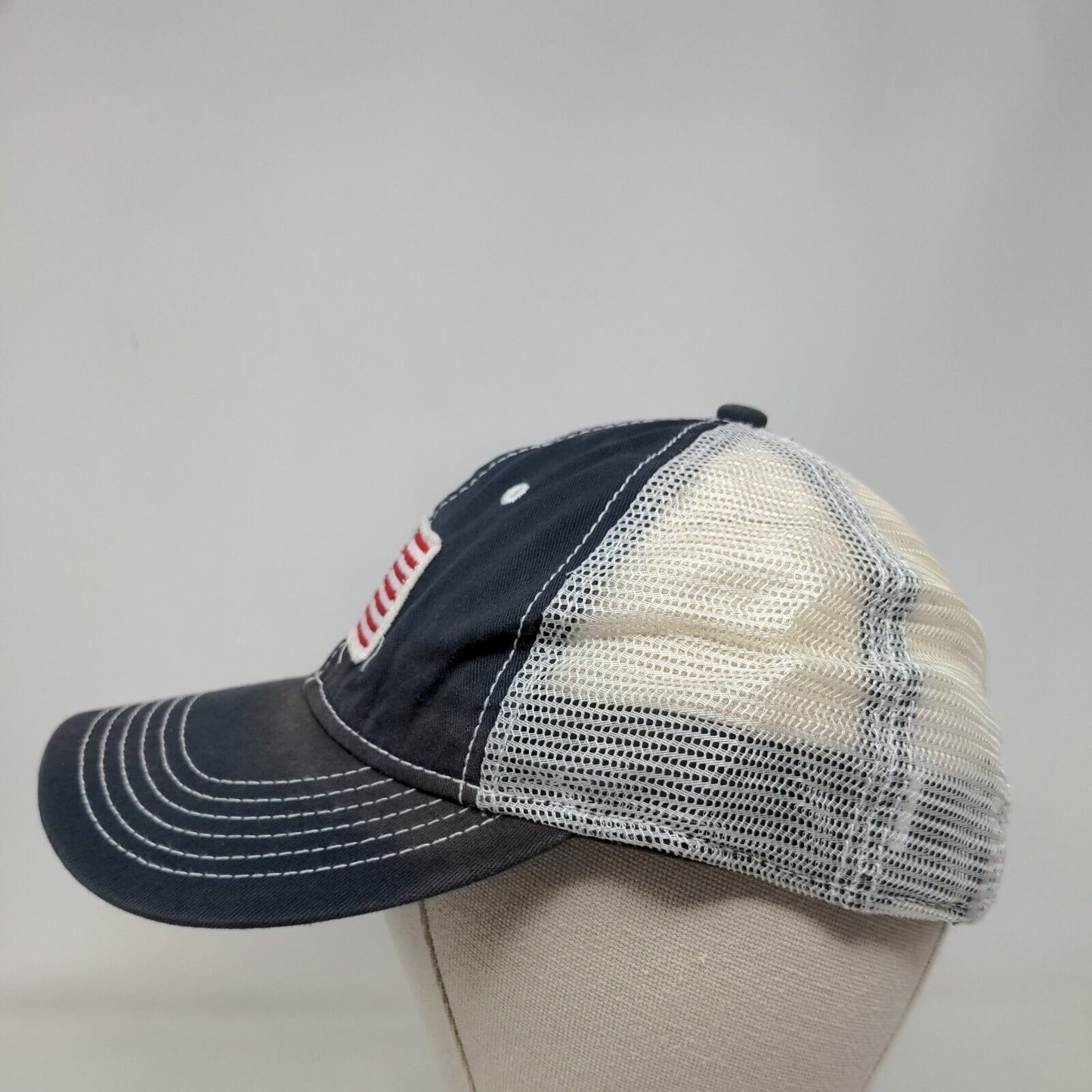 American Flag Strapback Trucker Hat Blue OS Embroidered Patriotic Mesh Back