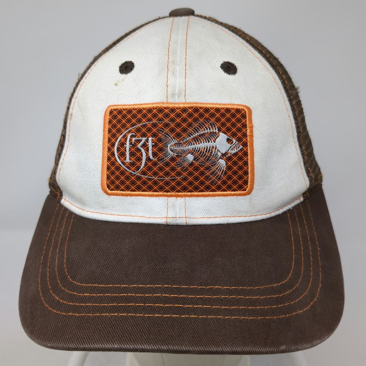 Costa Baseball Cap Brown One Size Fish Skeleton Patch Mesh Back Strapback Hat