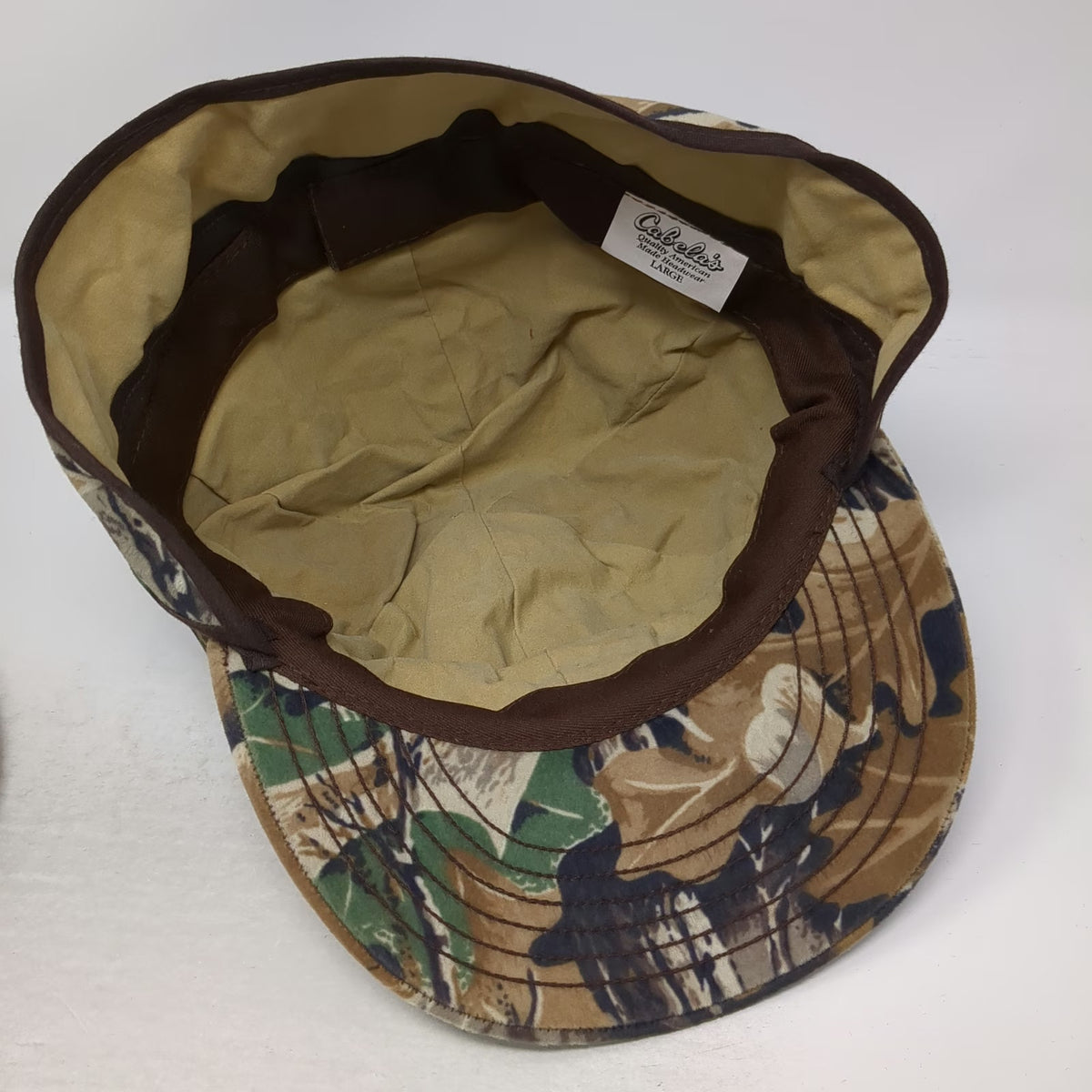 Cabela's Baseball Cap Brown Camo L Ear Flaps Advantage Hunting Woods Outdoor Hat