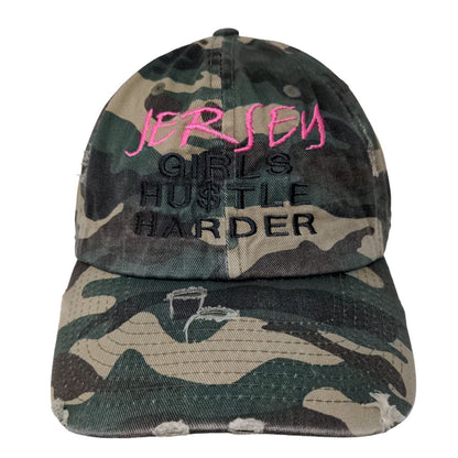 KB Ethos Women's Slideback Camo Hat Jersey Girls Hustle Harder Embroidered Logo