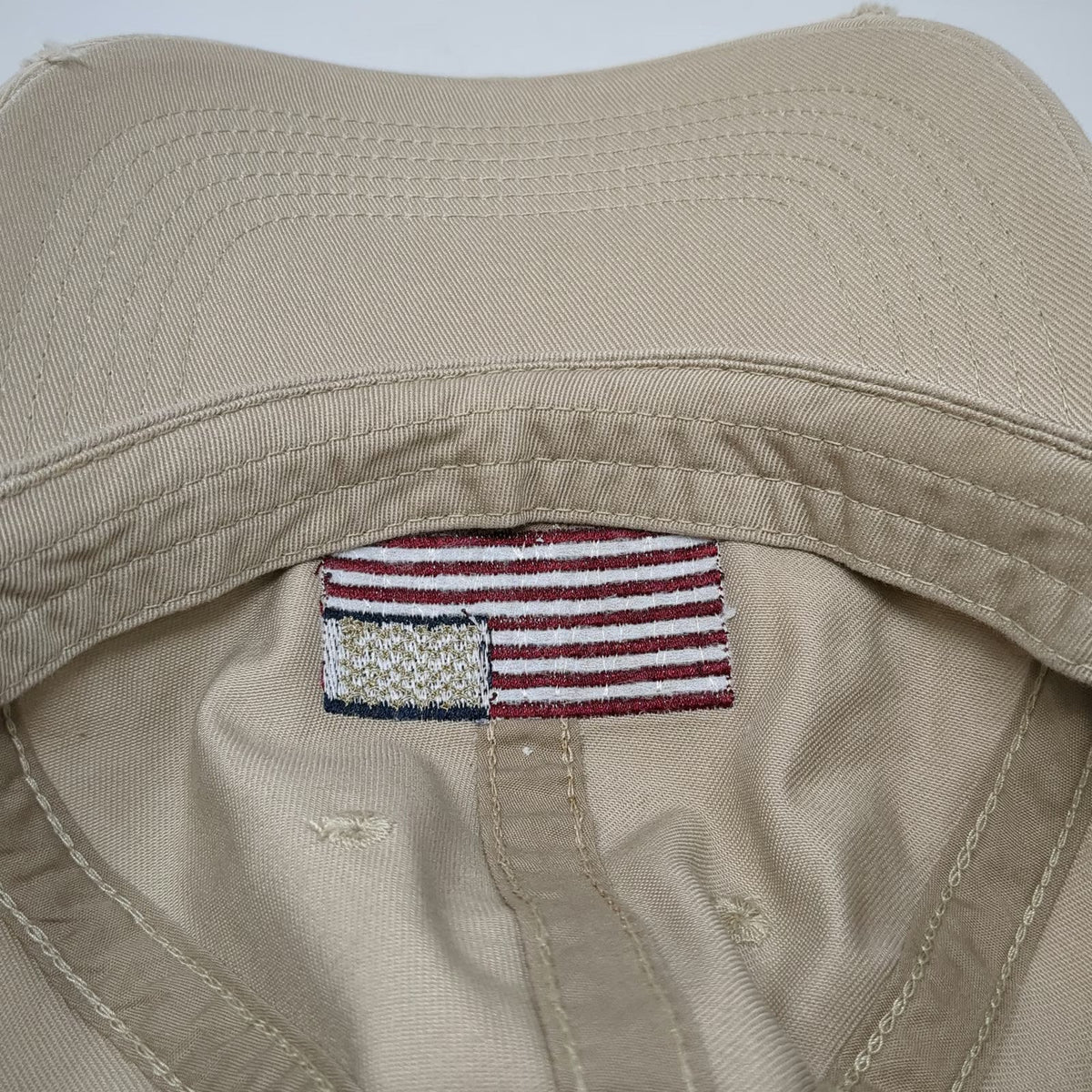 Dorfman Hat Co Baseball Cap Beige One Size USA American Flag Frayed Slideback