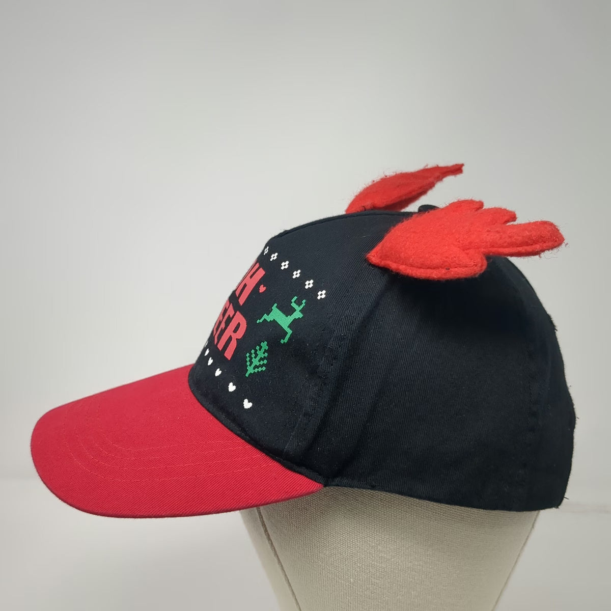 5 Panel Black Red Hat OSFM Oh Deer Reindeer Antlers Christmas Holiday Graphic