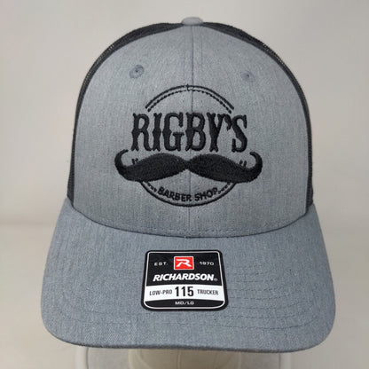 Rigby's Barber Shop Snapback Mesh Back Trucker Hat Gray M-L Embroidered