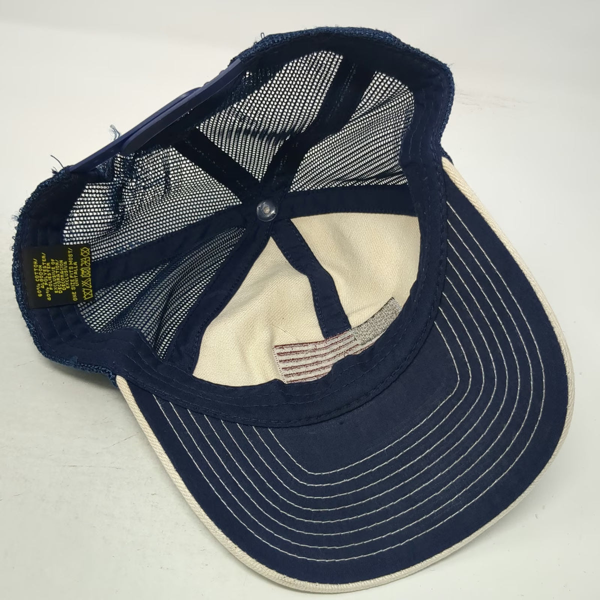 White Blue Trucker Hat One Size American Flag Patch Distressed Mesh Snapback