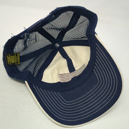 White Blue Trucker Hat One Size American Flag Patch Distressed Mesh Snapback