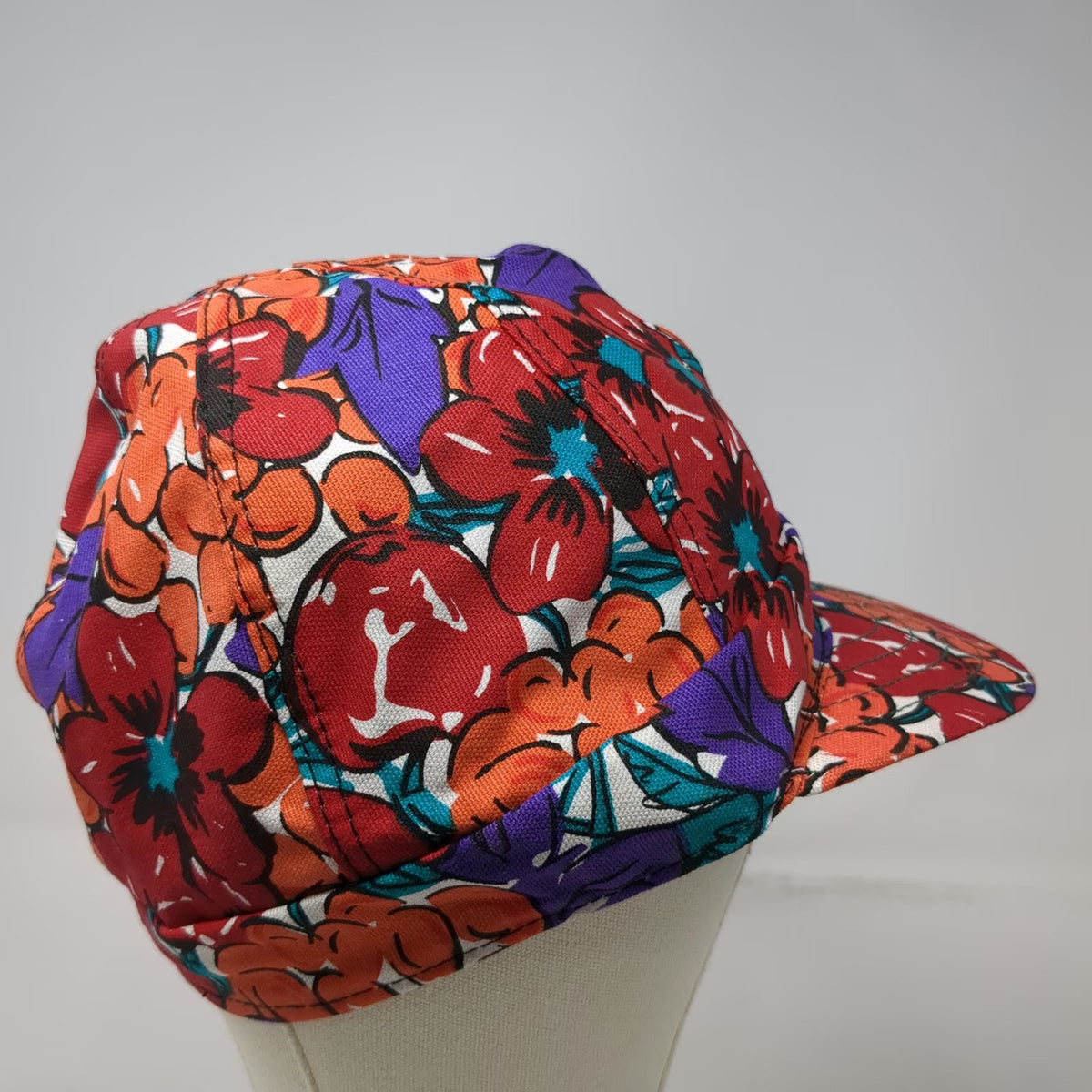 Kromer Baseball Cap Red Floral Print 7 3/8 Welder Hat Made in USA Canvas Vintage