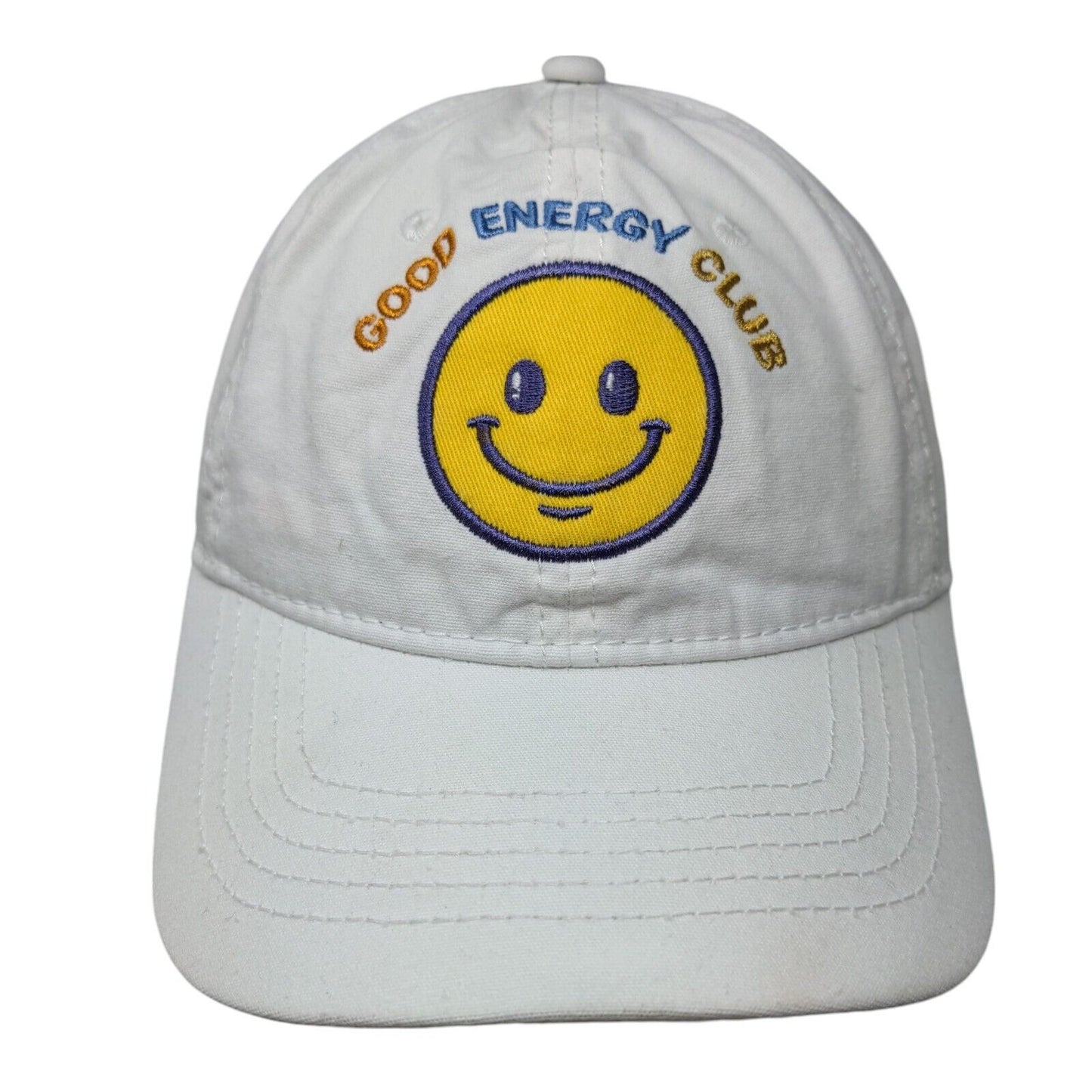 Good Energy Club Smiley Emoji Slideback Hat White OSFM Adjustable Embroidered