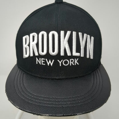 rue 21 Snapback Hat Black One Size Brooklyn New York Faux Leather Flat Brim