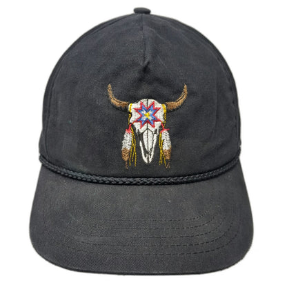Lakota Designs 5 Panel Black One Size Hat Rope Native American Skull Made in USA