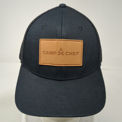 Camp Chef Trucker Hat Black One Size Mesh Back Embossed Leather Patch Snapback
