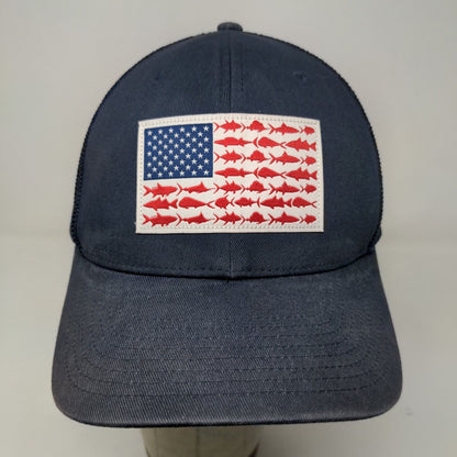 Columbia PFG Men's Fitted Hat Blue Size S/M Embroidered Fish Flag Patriotic