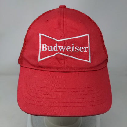 Budweiser Snapback Mesh Back Trucker Hat Red OSFA Solid Embroidered