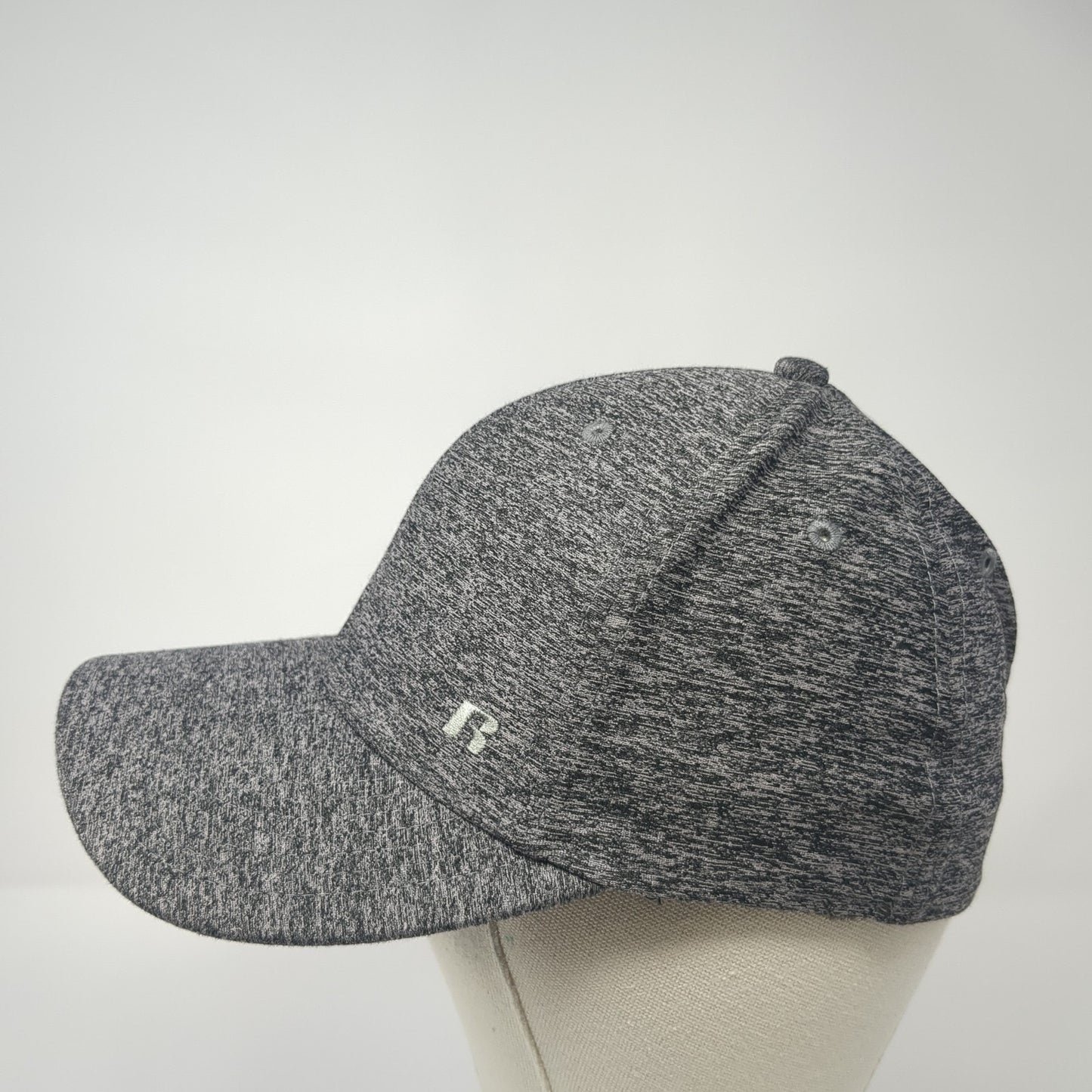 Russell Fitted Hat Gray Medium Embroidered Logo Stretch Vent Holes