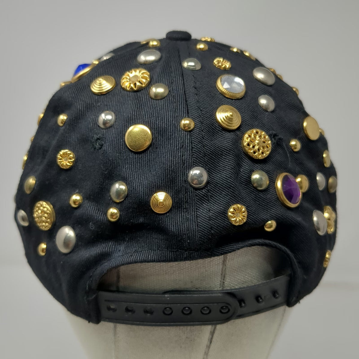 Black 5 Panel One Size Hat Rhinestone Studded Gem Beaded Snapback Bling Sparkle