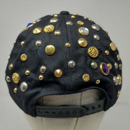 Black 5 Panel One Size Hat Rhinestone Studded Gem Beaded Snapback Bling Sparkle