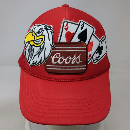 Otto Trucker Hat Red One Size Coors Beer Eagle Playing Cards Snapback Mesh Cap