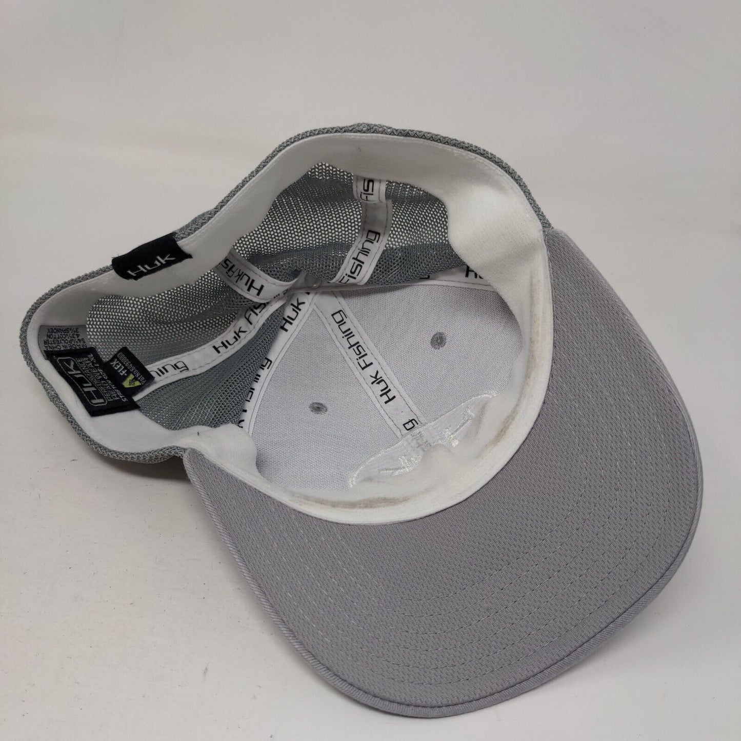 Huk Fishing Fitted Mesh Back Trucker Hat Gray L/XL Stretch 6 Panel