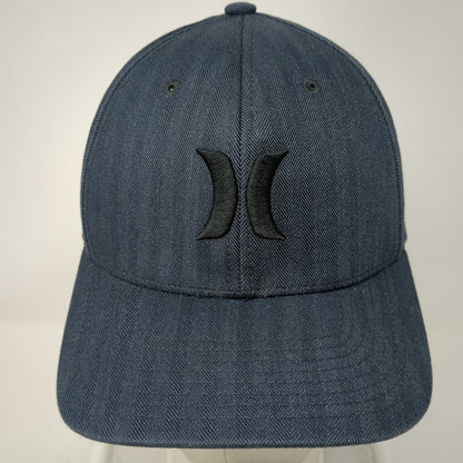 Hurley Baseball Cap Blue M Herringbone Flexfit Embroidered Logo Curved Brim Hat