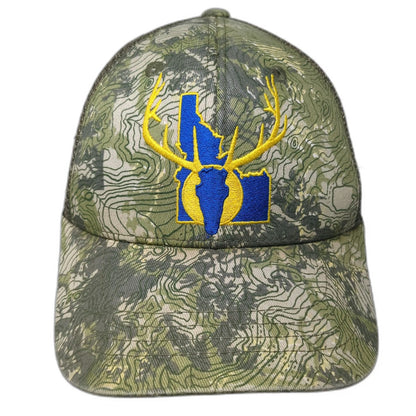 RepYourWater Trucker Hat Green One Size Camo Idaho Topo Yellow Snapback Mesh Hat