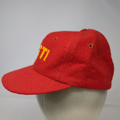 Red Baseball Cap XS Wool Kristi Yellow Felt Letters Fitted Hat Green Brim