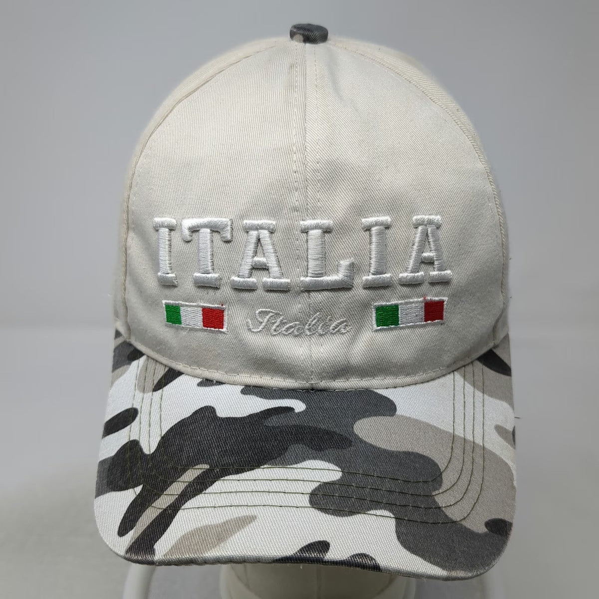 Beige Italia Baseball Cap One Size Camo Bill Strapback Hat Italy Flag Embroidery