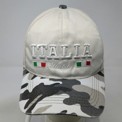 Beige Italia Baseball Cap One Size Camo Bill Strapback Hat Italy Flag Embroidery