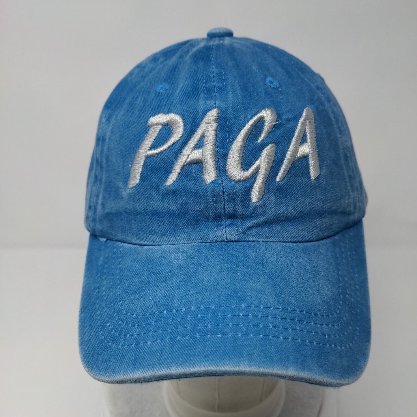PAGA Slideback Hat Blue One Size Adjustable Embroidered Vented Holes 6 Panel