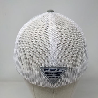 Columbia PFG Fitted Trucker Hat Gray S/M Embroidered Patriotic Mesh Back