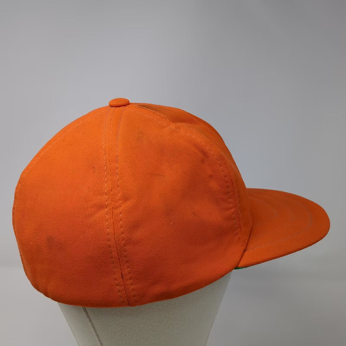 Orange Baseball Cap L Fitted Hat Green Underbrim Solid Polyester Hunting Vintage
