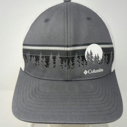 Columbia Baseball Cap Gray XL Hat Mesh Back Treeline Forest Graphic Stretch Fit