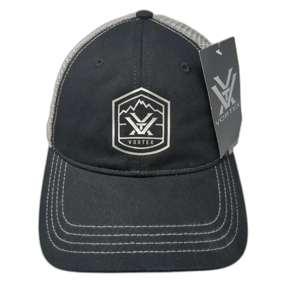 Vortex Trucker Hat Black Gray One Size Mesh Snapback Mountain Logo Patch Brim