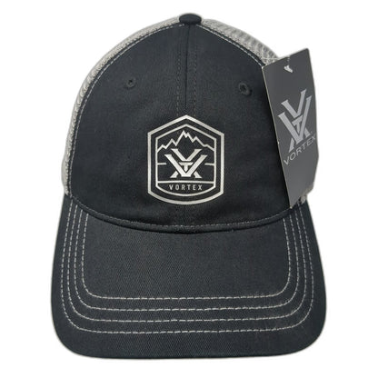 Vortex Trucker Hat Black Gray One Size Mesh Snapback Mountain Logo Patch Brim