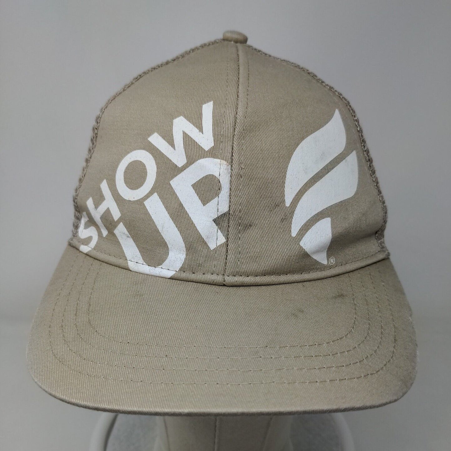 Show Up Fleet Feet Snapback Mesh Back Trucker Hat Tan OSFM Boco Gear