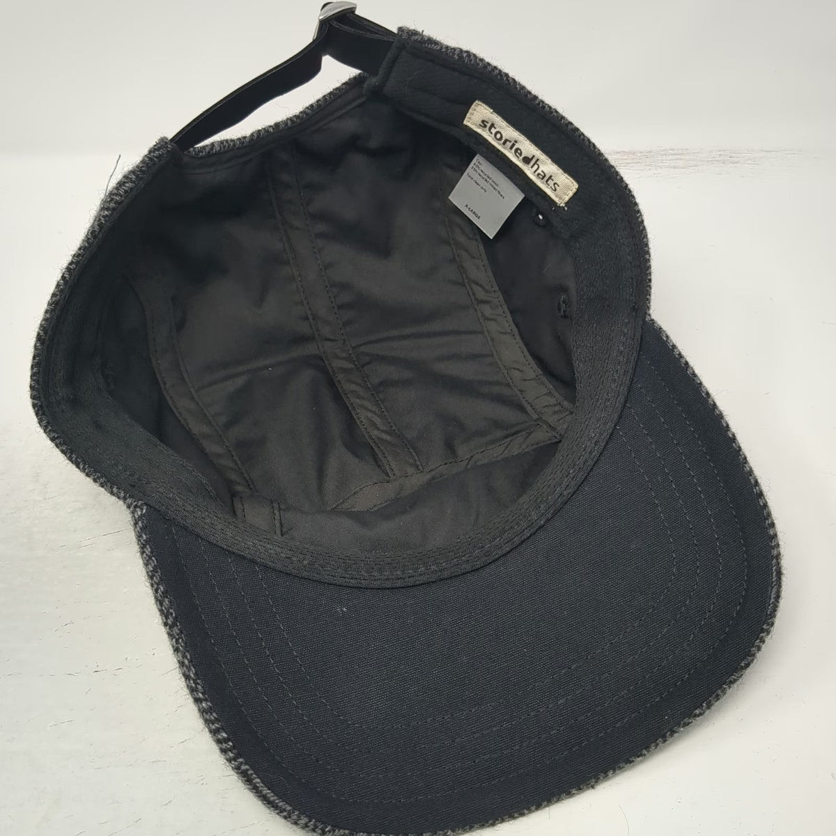 Storied Hats 5 Panel Gray XL Herringbone Recycled Wool Slideback Hat Strap