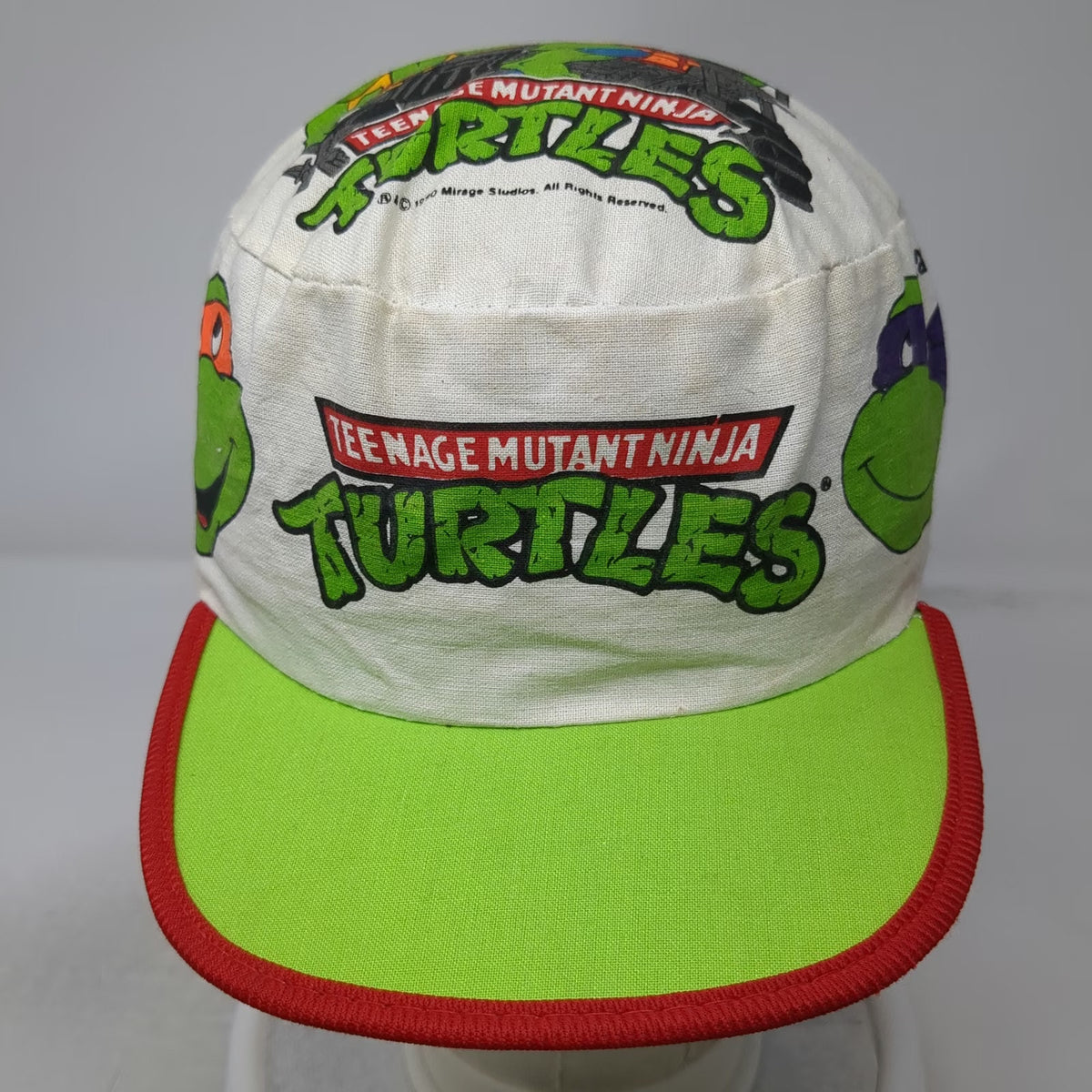 Teenage Mutant Ninja Turtles Army Cap White OSFM 1990 Mirage Allover Print Hat