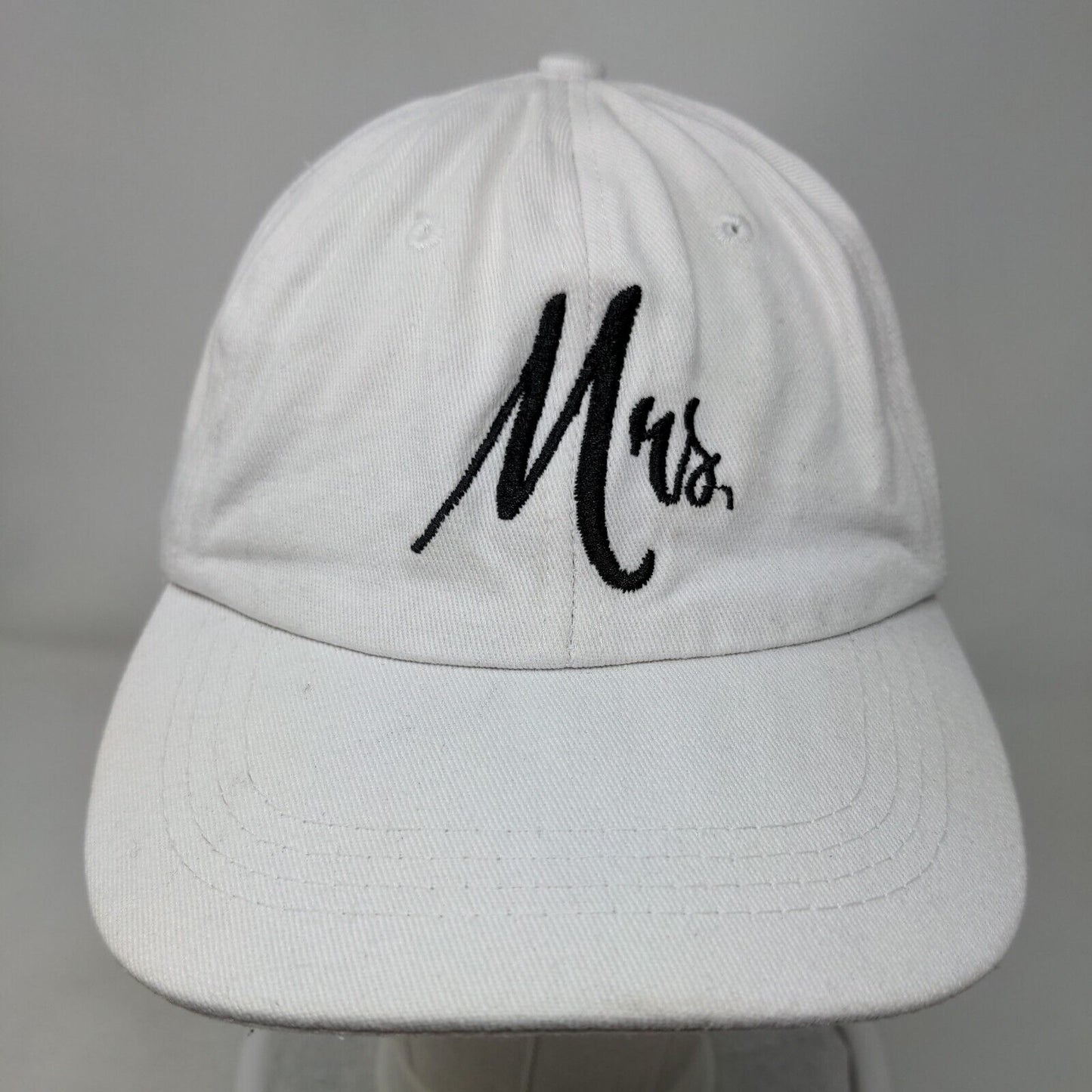 Mrs. Slideback Hat White One Size Adjustable Embroidered Vented Holes 6 Panel