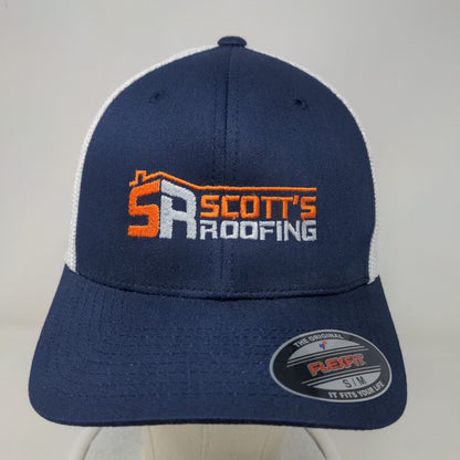 Scott's Roofing Fitted Trucker Hat Blue S/M Flex Fit Mesh Back