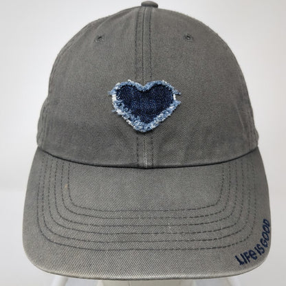 Life is Good Baseball Cap Gray One Size Slideback Blue Heart Patch Cotton Hat