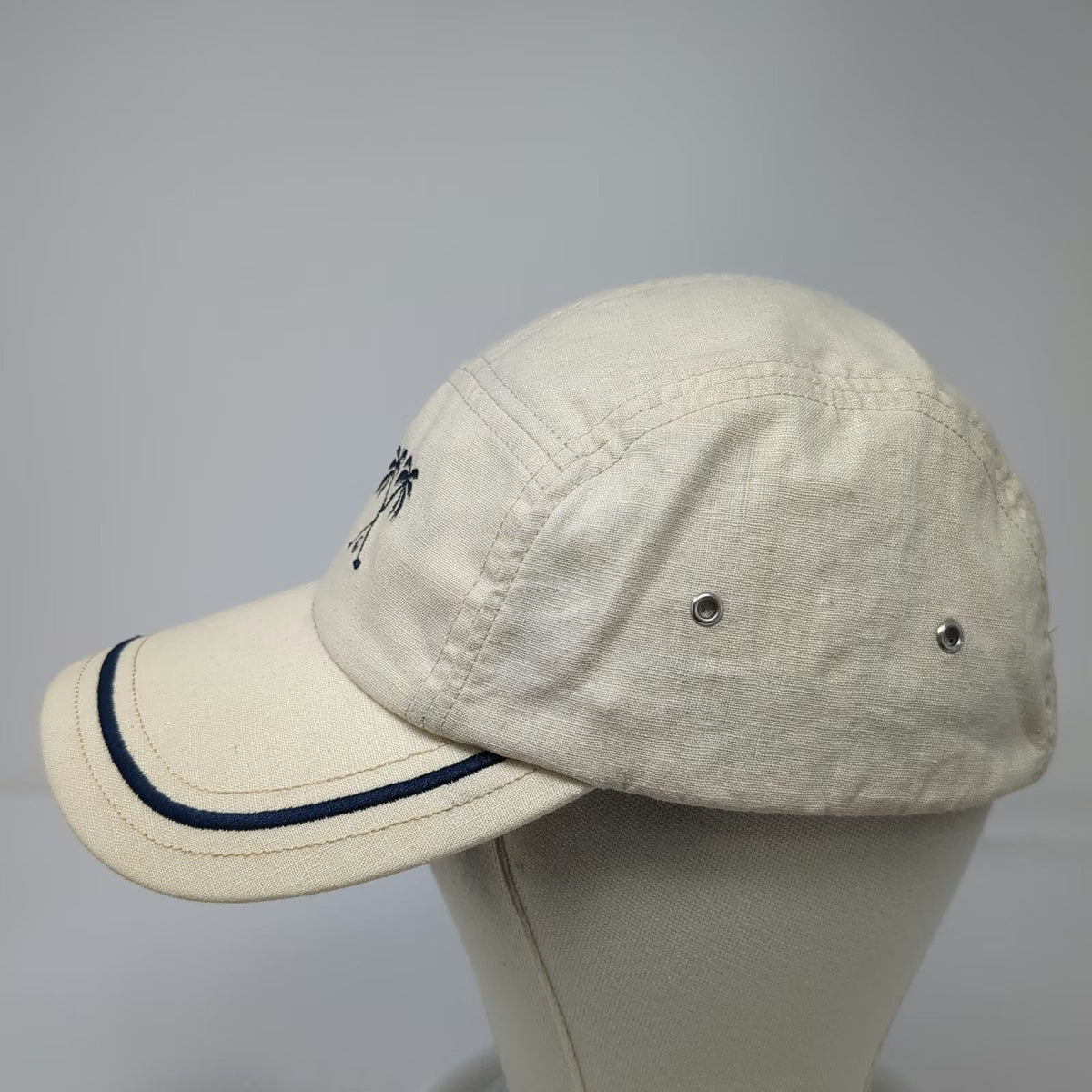 Caribbean Joe 5 Panel Beige One Size Golf Palm Tree Linen Strapback Hat