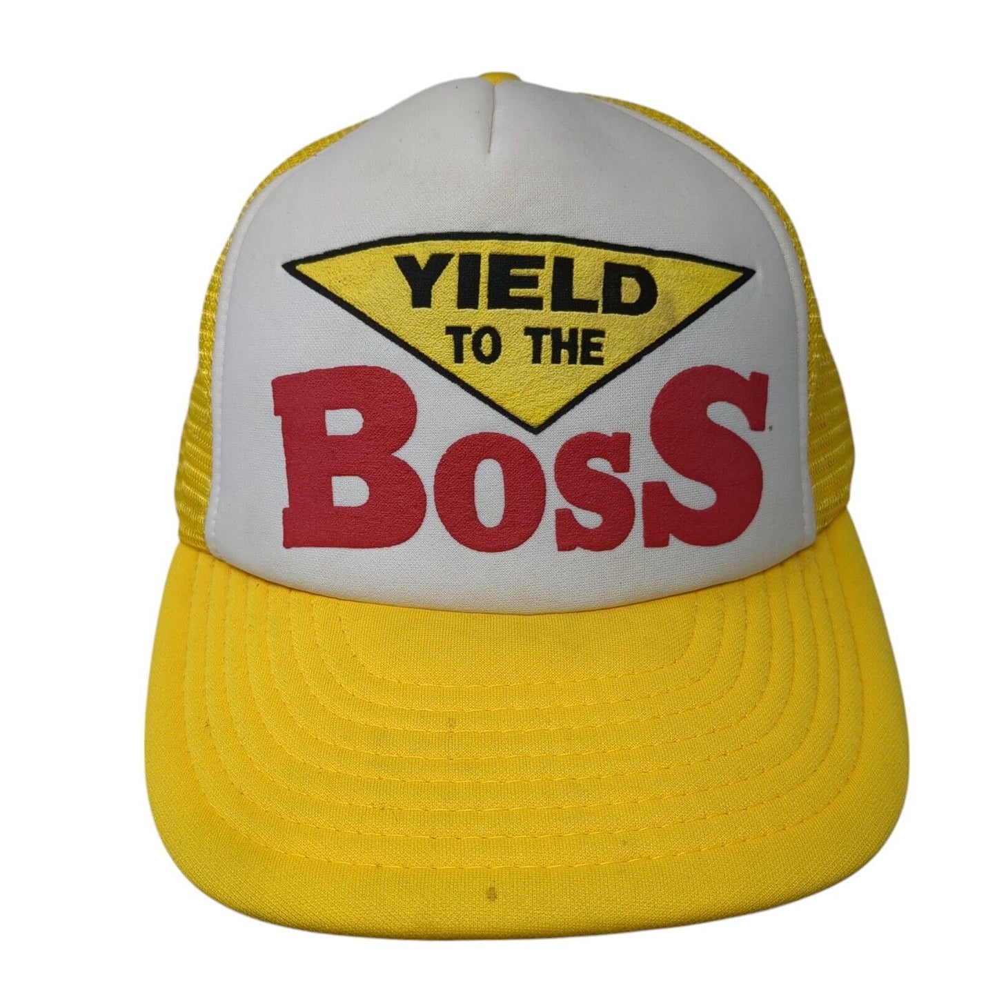 Yield To The Boss Snapback Mesh Back Trucker Hat Yellow One Size Outdoor
