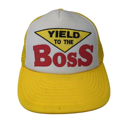 Yield To The Boss Snapback Mesh Back Trucker Hat Yellow One Size Outdoor
